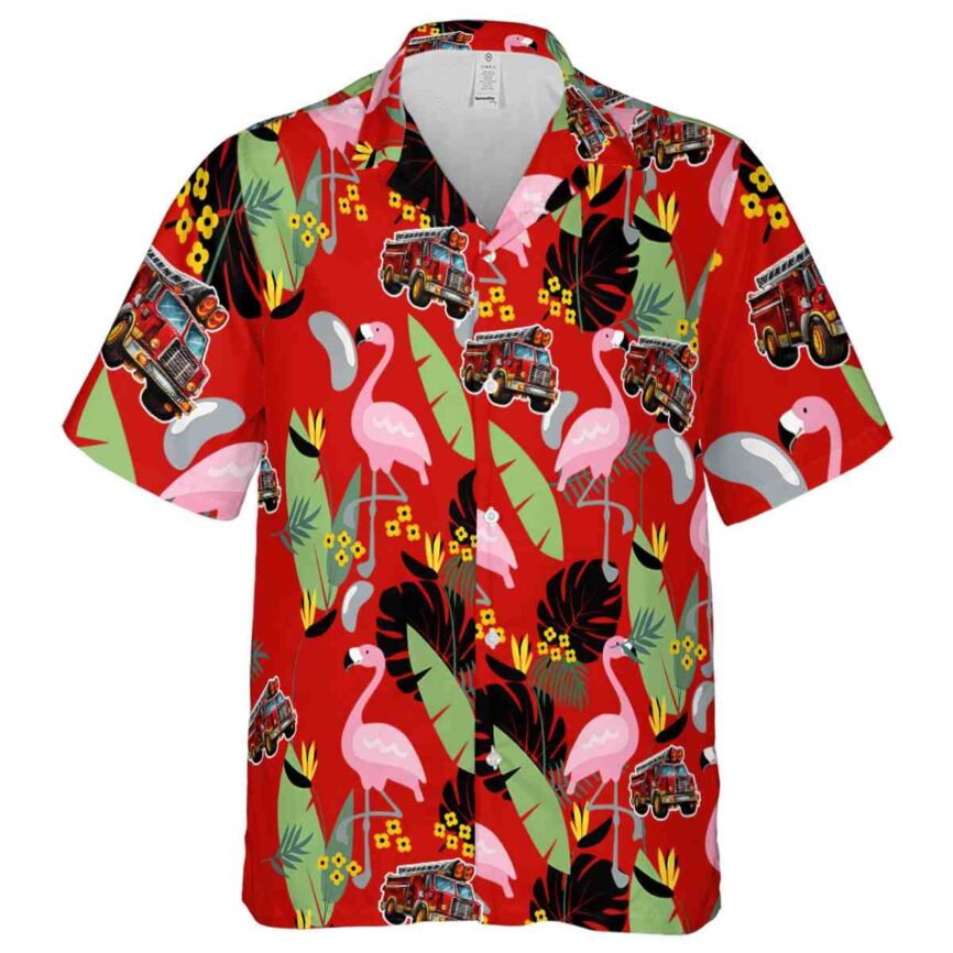 Fire Truck Pink Flamingo Hawaiian Shirt Fashion forward