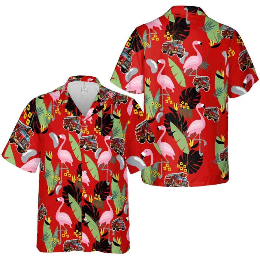 Fire Truck Pink Flamingo Hawaiian Shirt Premium grade