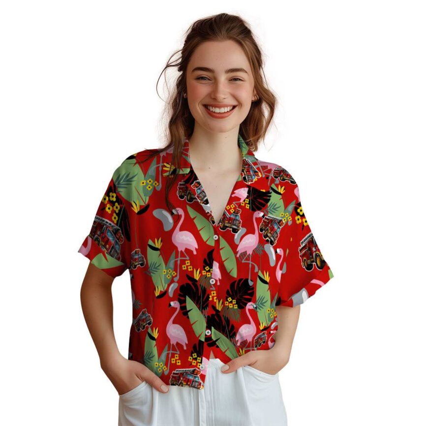 Fire Truck Pink Flamingo Hawaiian Shirt Top rated