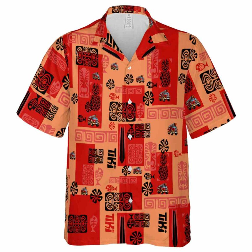 Fire Truck Tiki Motifs Hawaiian Shirt Fashion forward