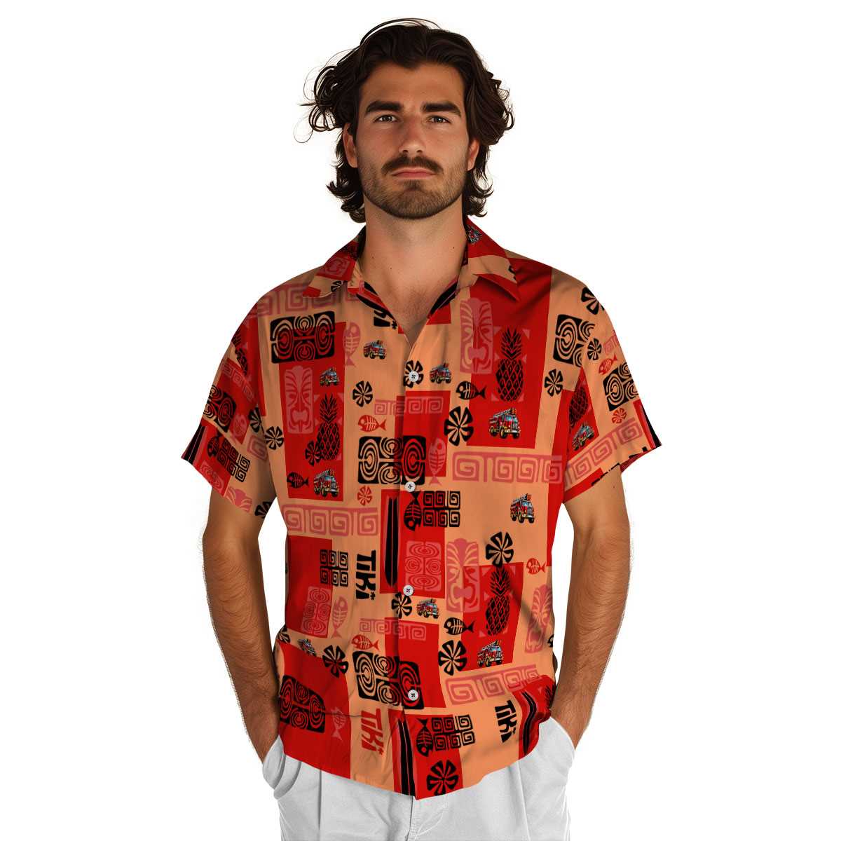 Fire Truck Tiki Motifs Hawaiian Shirt New Arrival Fire Truck Tiki Motifs Hawaiian Shirt New Arrival