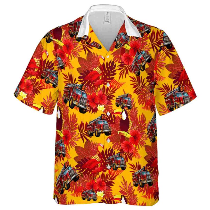 Fire Truck Tropical Bird Hawaiian Shirt Fashion forward