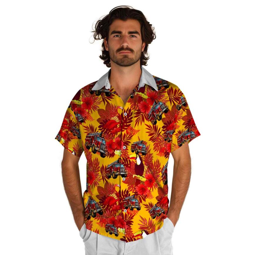 Fire Truck Tropical Bird Hawaiian Shirt New Arrival