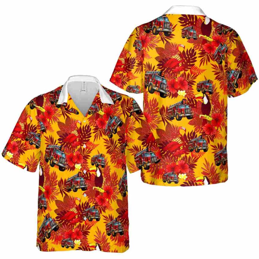 Fire Truck Tropical Bird Hawaiian Shirt Premium grade