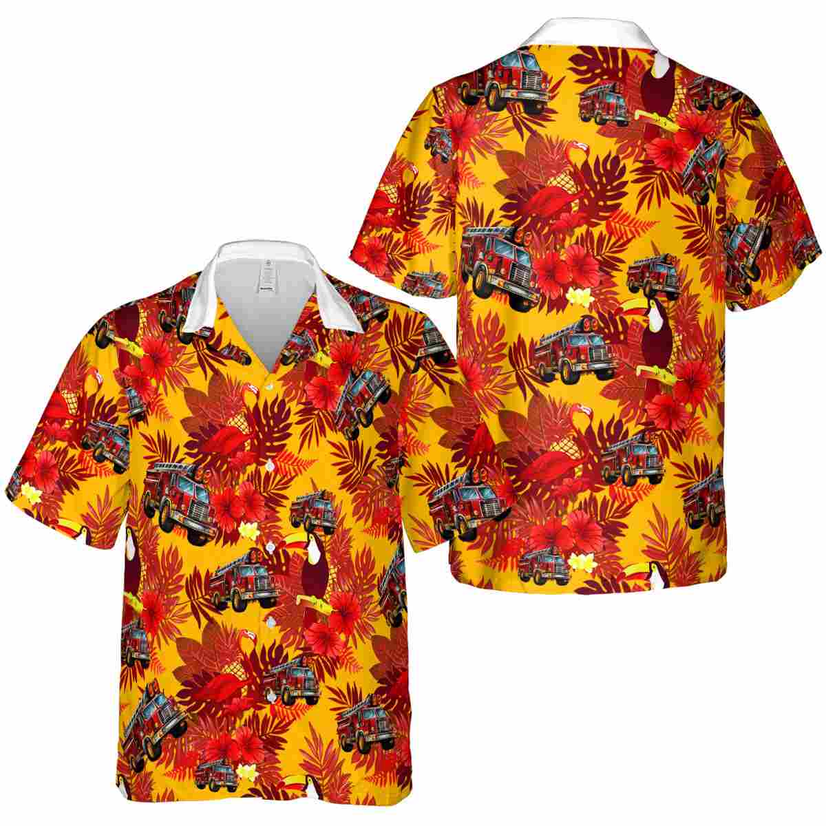 Fire Truck Tropical Bird Hawaiian Shirt Premium grade Fire Truck Tropical Bird Hawaiian Shirt Premium grade