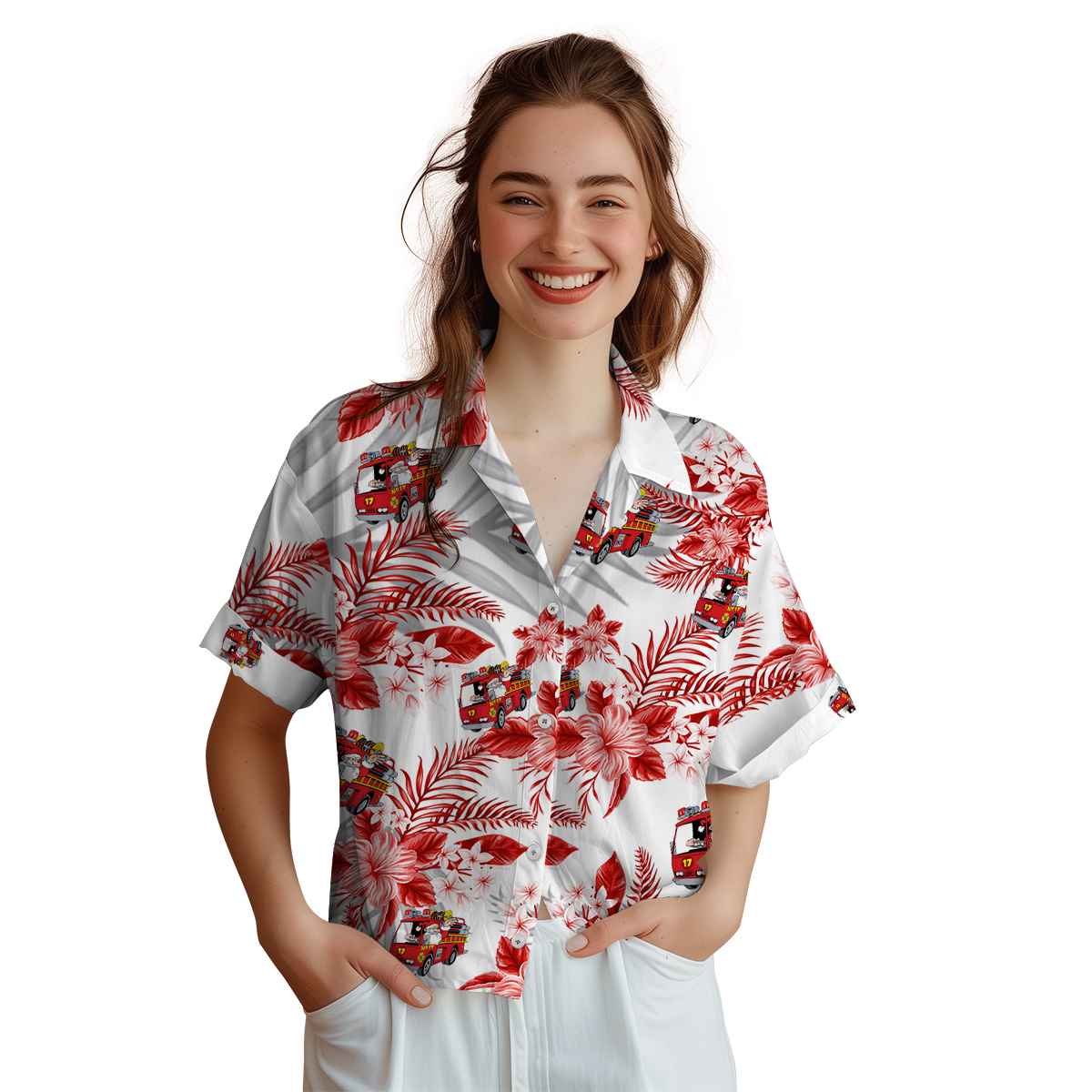 Fire Truck Tropical Blossom Hawaiian Shirt Top rated Fire Truck Tropical Blossom Hawaiian Shirt Top rated