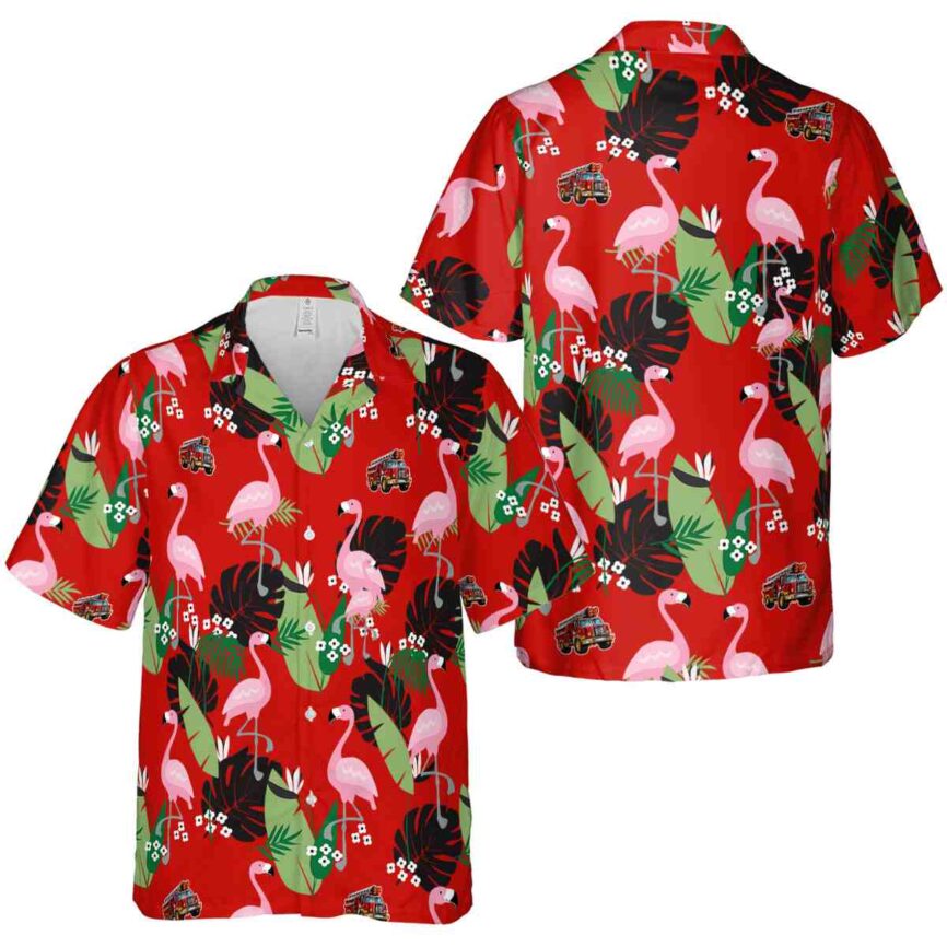 Fire Truck Tropical Flamingo Hawaiian Shirt Premium grade