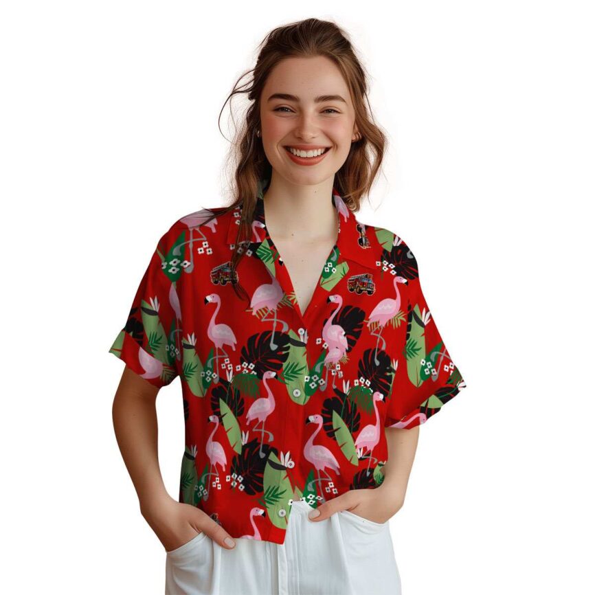 Fire Truck Tropical Flamingo Hawaiian Shirt Top rated
