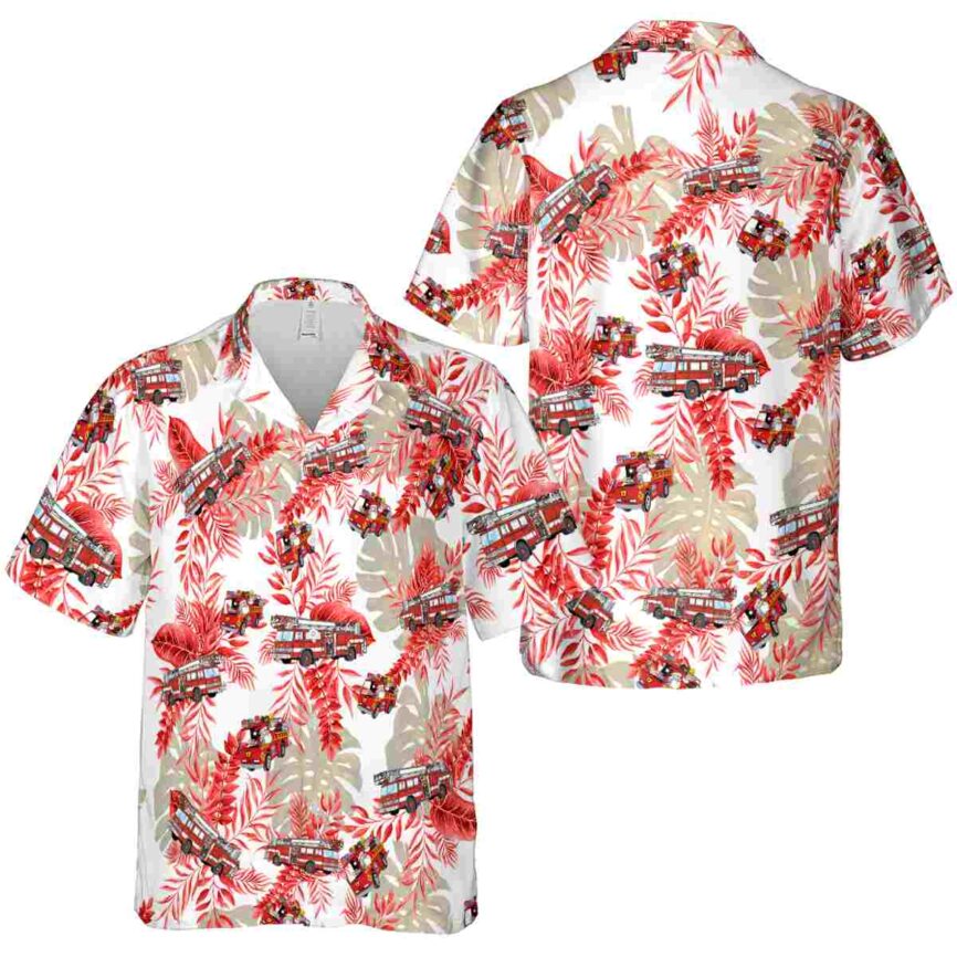 Fire Truck Tropical Fronds Hawaiian Shirt Premium grade