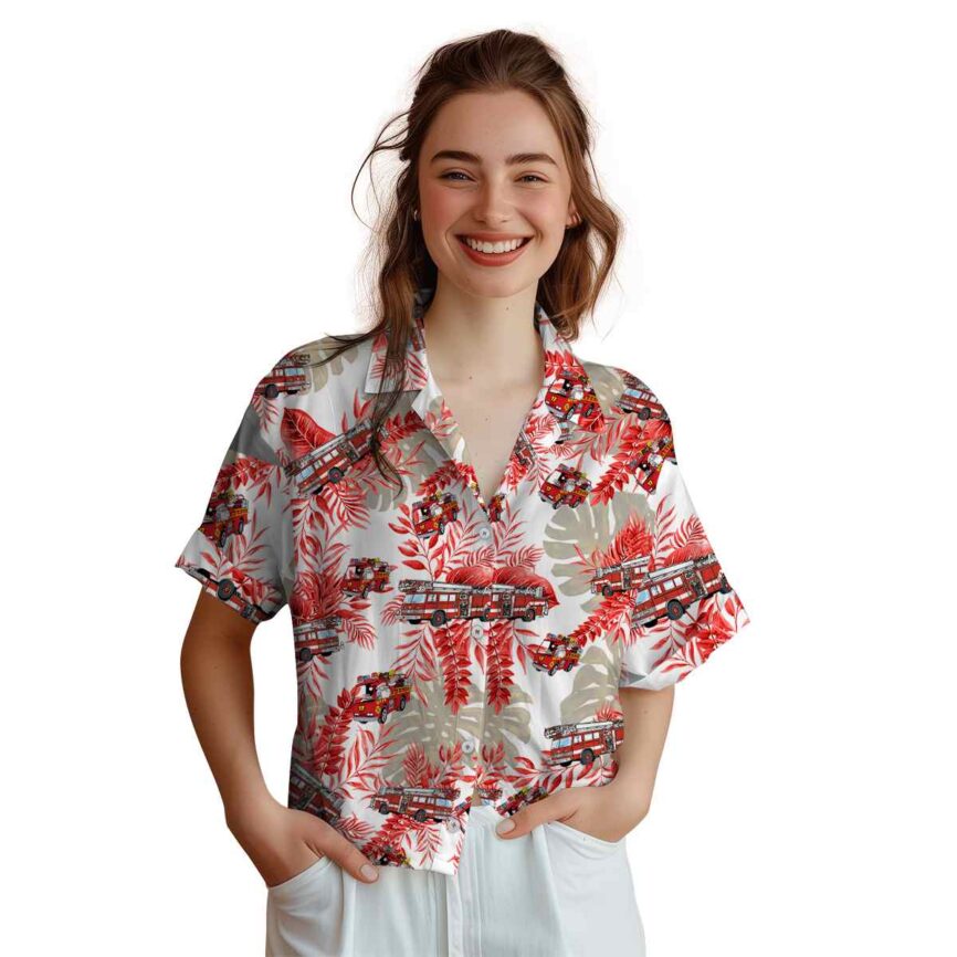 Fire Truck Tropical Fronds Hawaiian Shirt Top rated