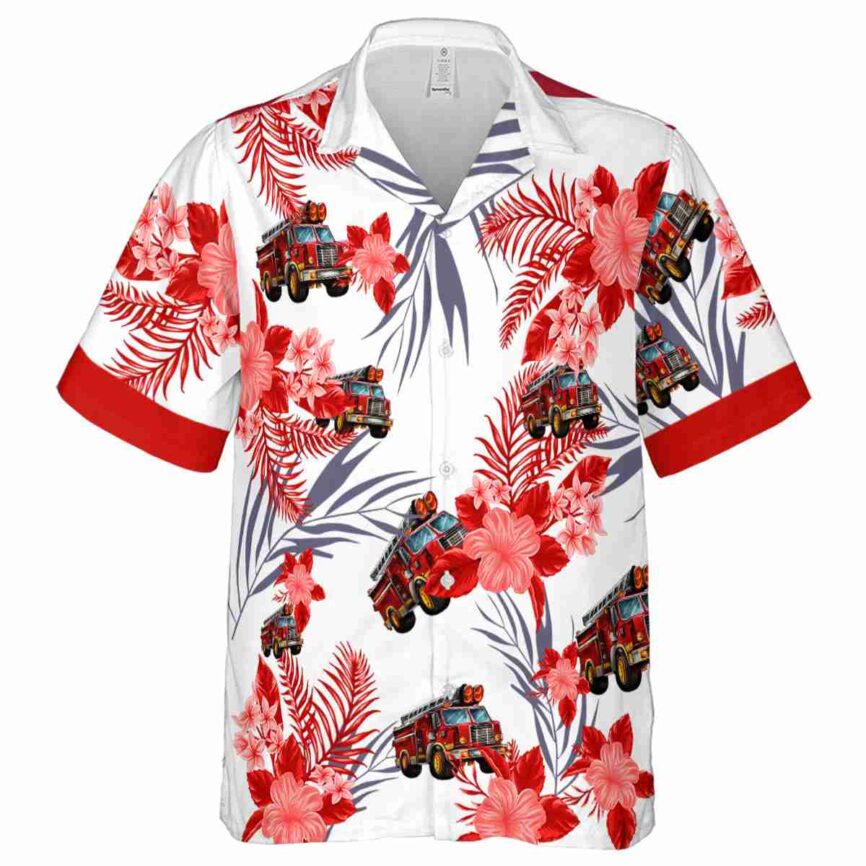 Fire Truck US Flag Floral Hawaiian Shirt Fashion forward