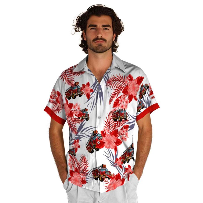 Fire Truck US Flag Floral Hawaiian Shirt New Arrival