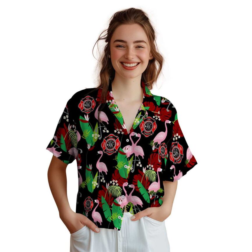 Firefighter Flamingo Leaf Hawaiian Shirt Top rated