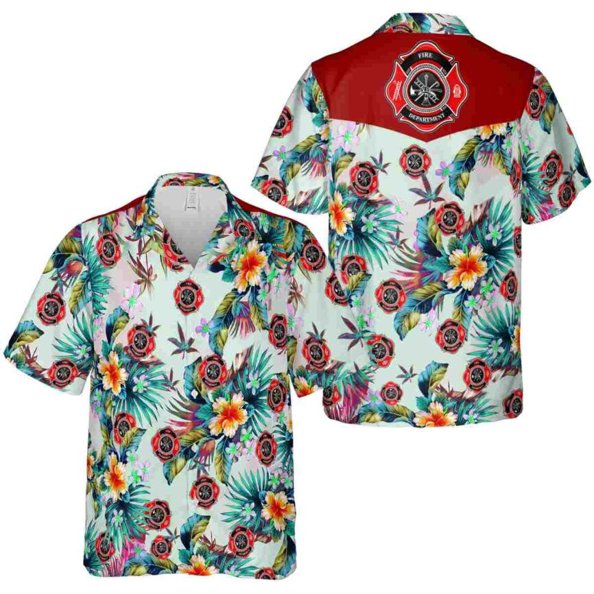 Firefighter Floral Burst Hawaiian Shirt Premium grade