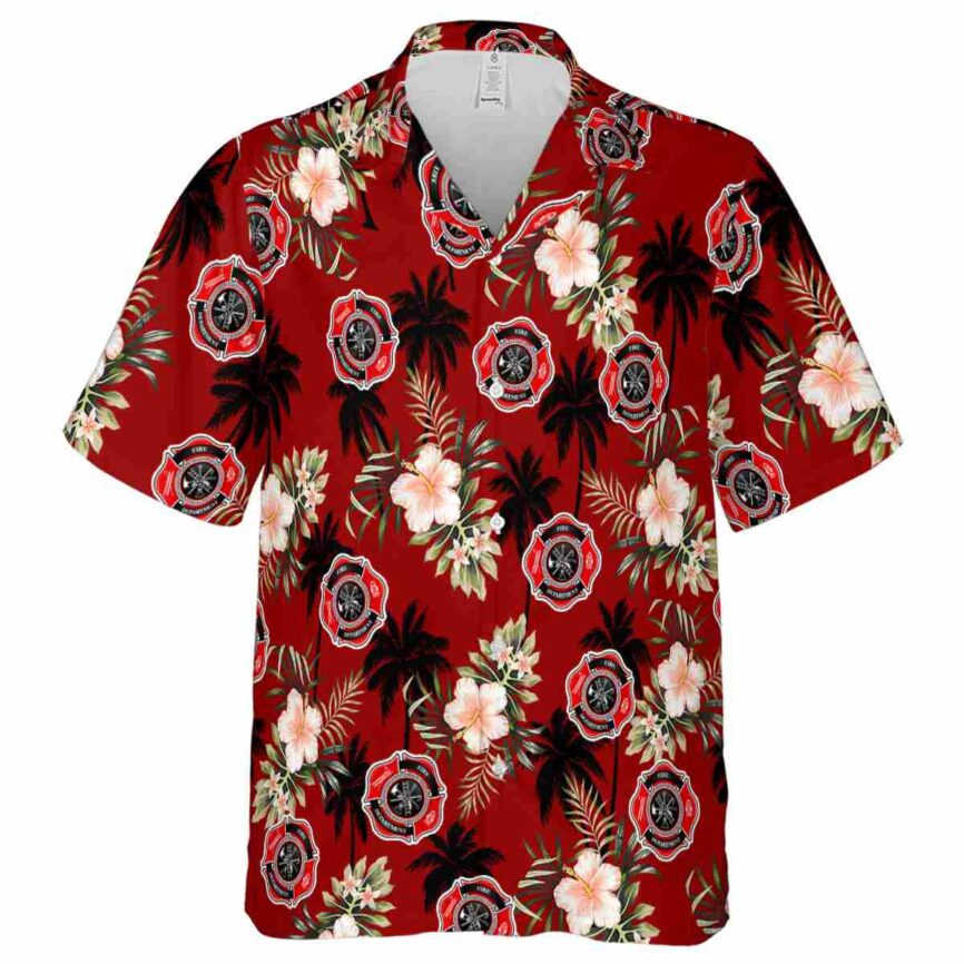 Firefighter Hibiscus Palm Hawaiian Shirt Fashion forward