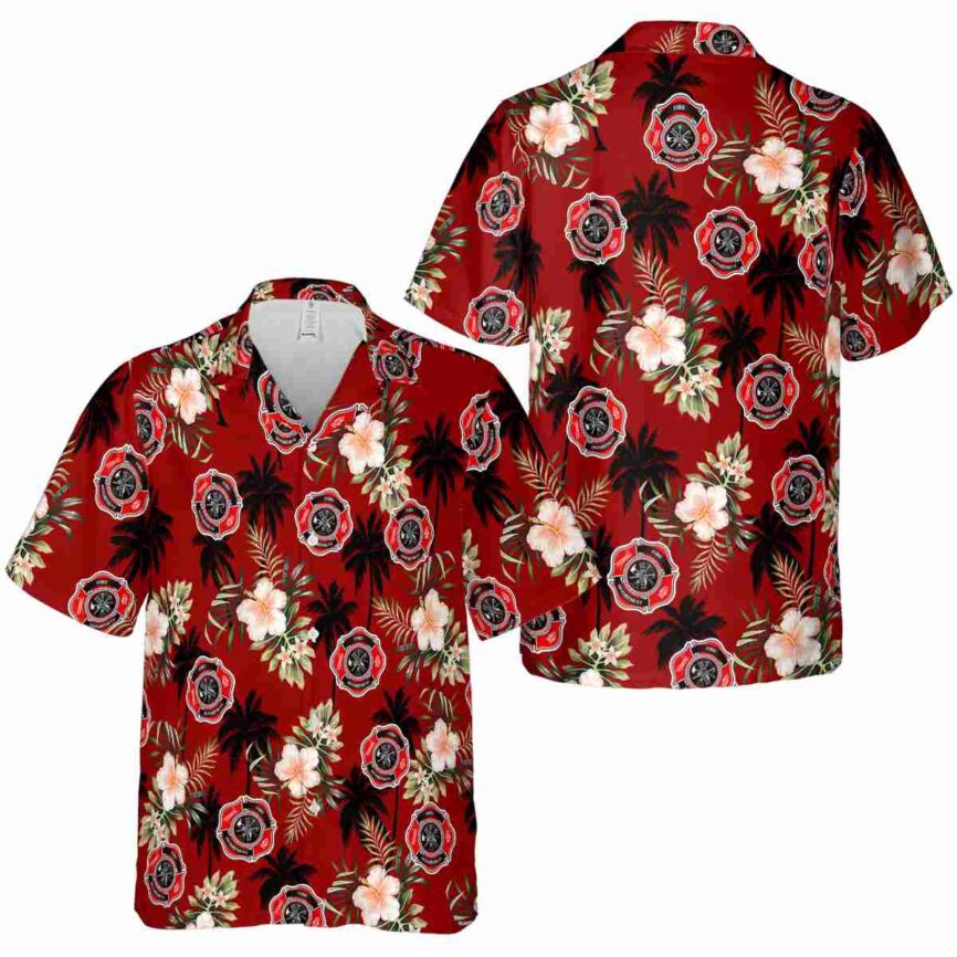 Firefighter Hibiscus Palm Hawaiian Shirt Premium grade