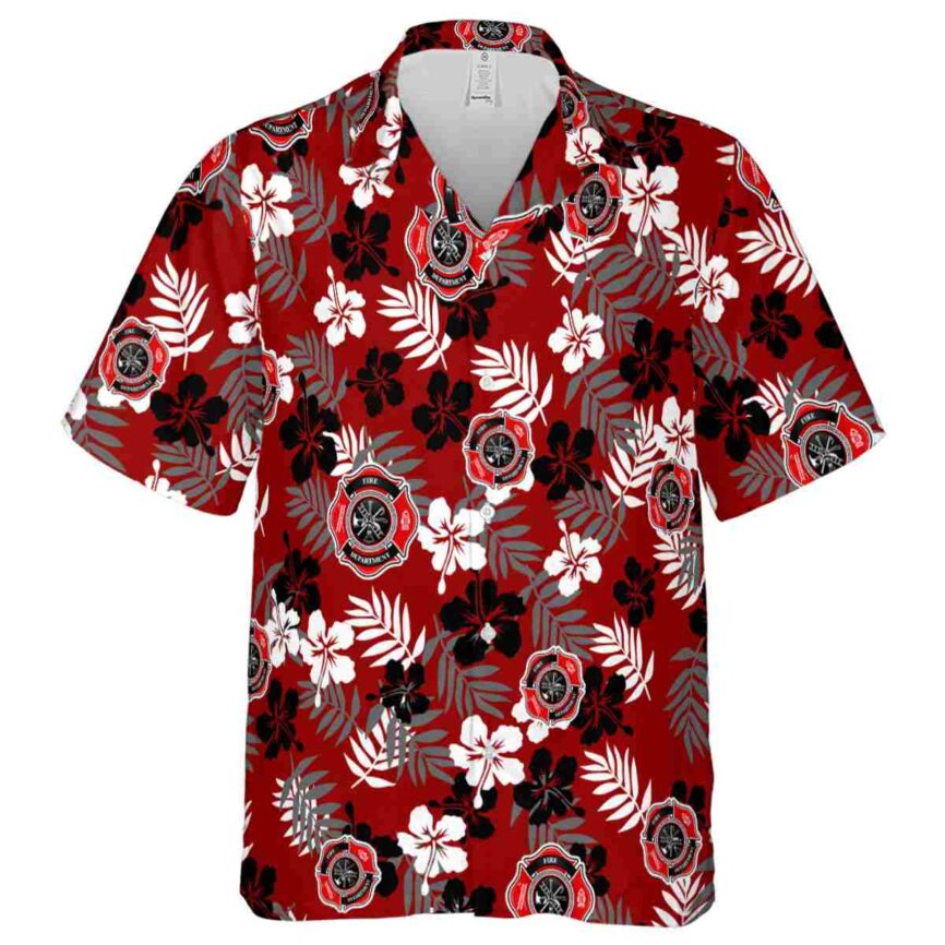 Firefighter Leafy Hibiscus Hawaiian Shirt Fashion forward