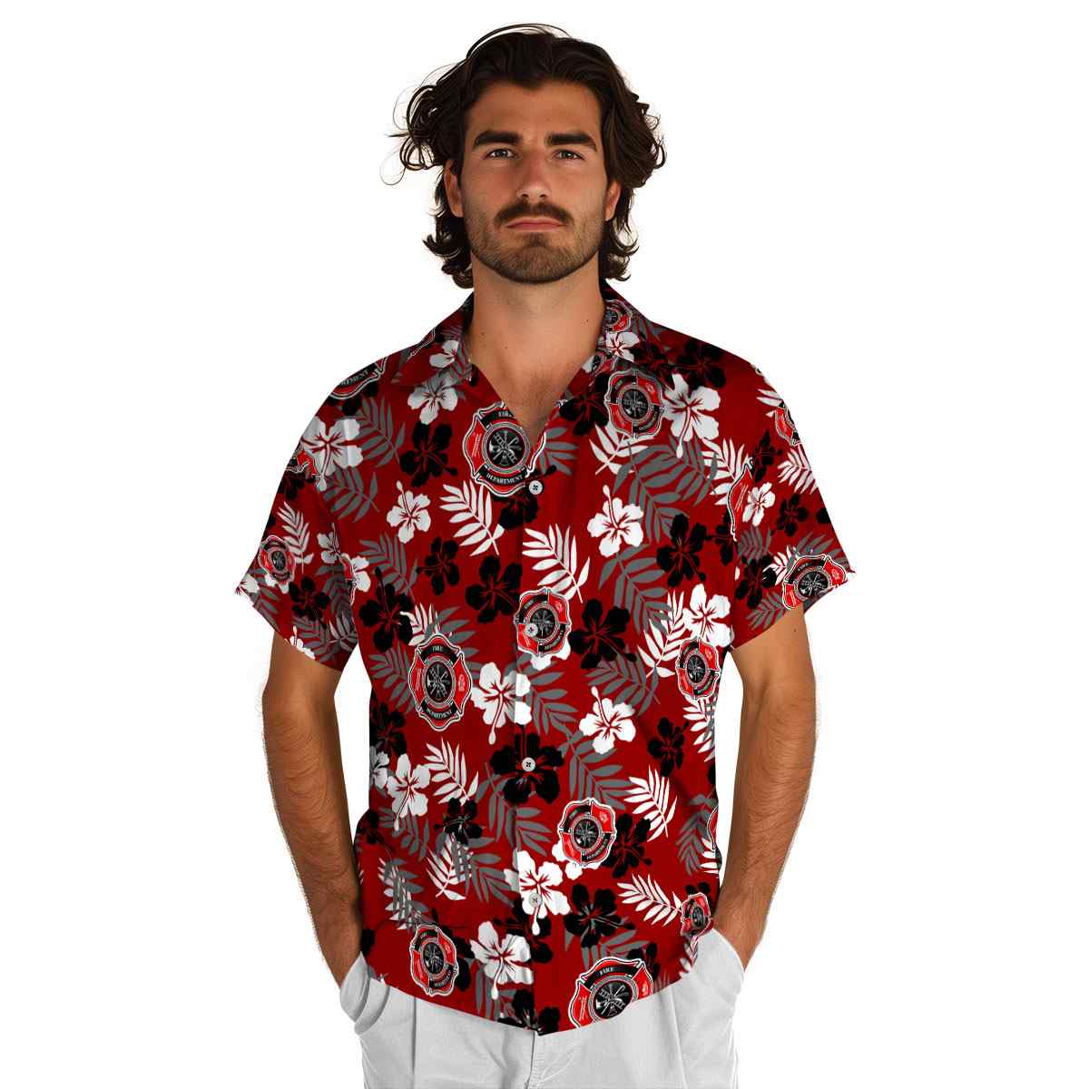 Firefighter Leafy Hibiscus Hawaiian Shirt New Arrival Firefighter Leafy Hibiscus Hawaiian Shirt New Arrival