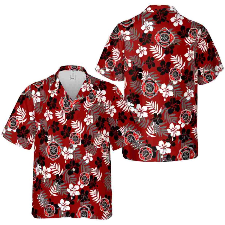 Firefighter Leafy Hibiscus Hawaiian Shirt Premium grade