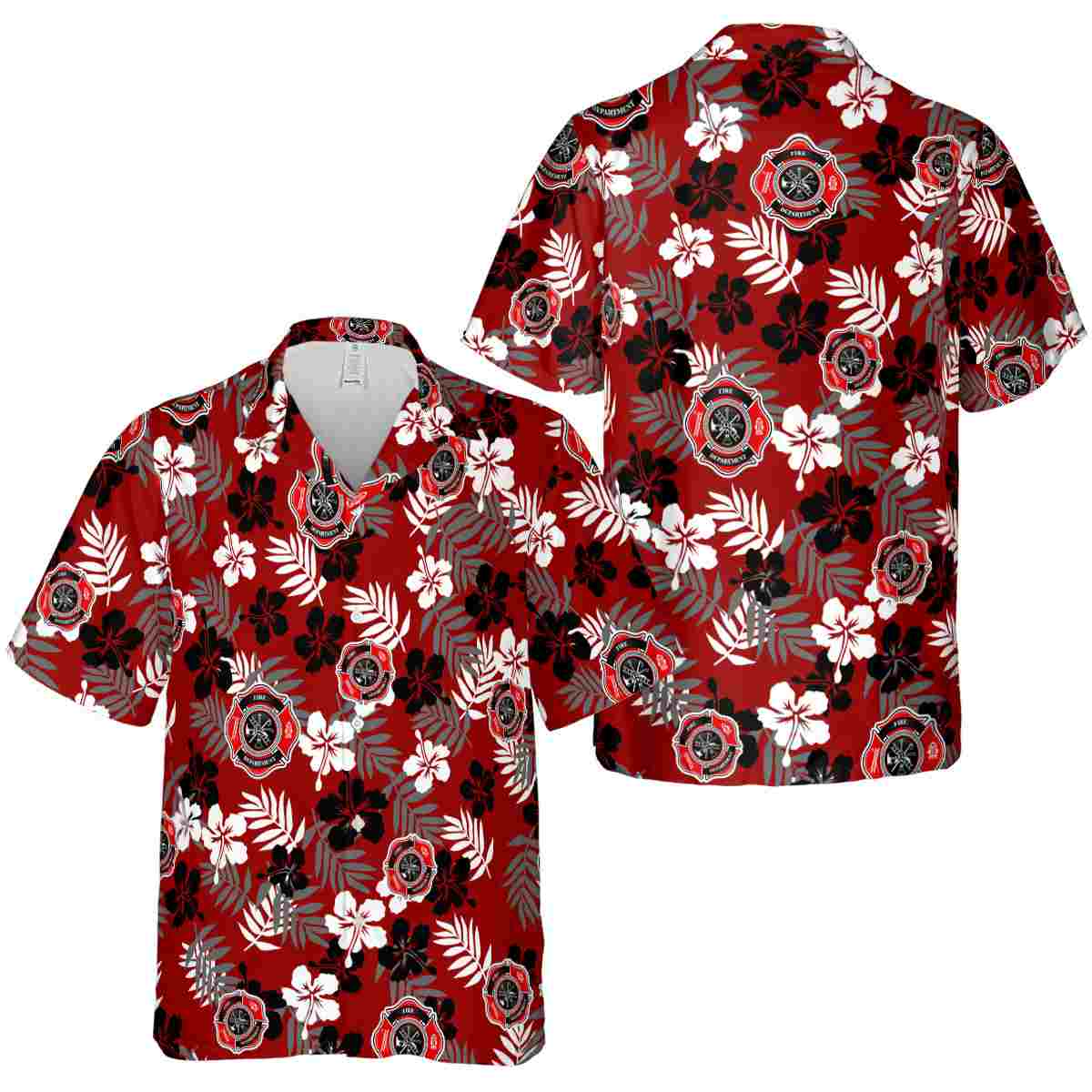 Firefighter Leafy Hibiscus Hawaiian Shirt Premium grade Firefighter Leafy Hibiscus Hawaiian Shirt Premium grade