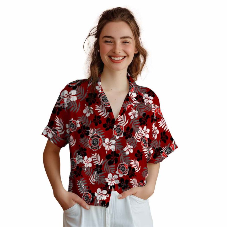 Firefighter Leafy Hibiscus Hawaiian Shirt Top rated