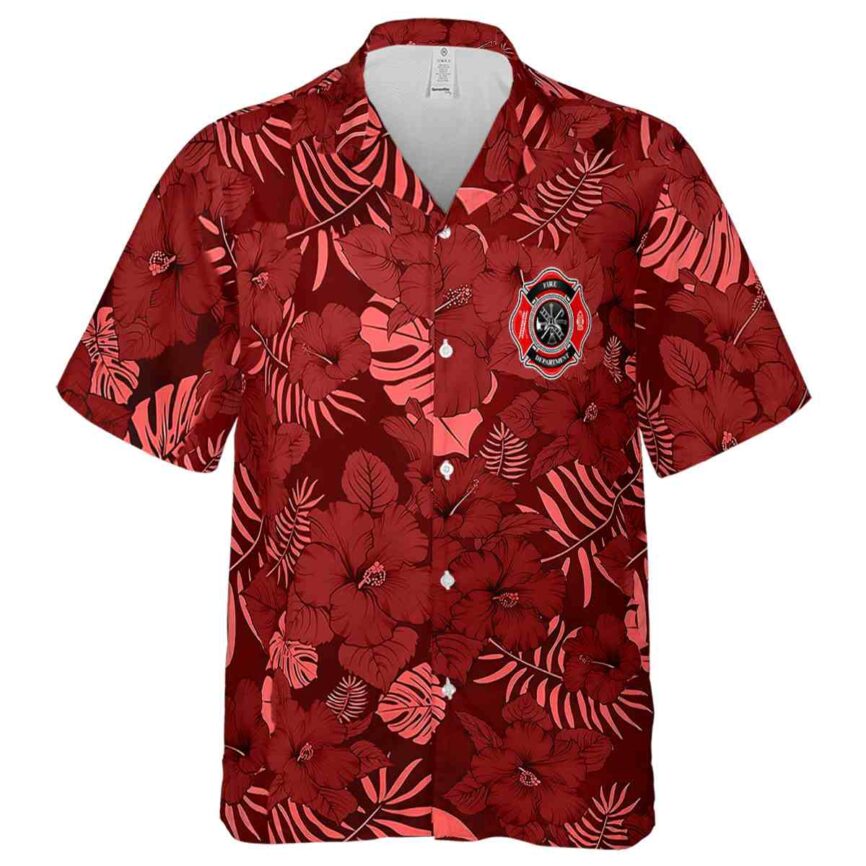 Firefighter Monochrome Floral Hawaiian Shirt Fashion forward