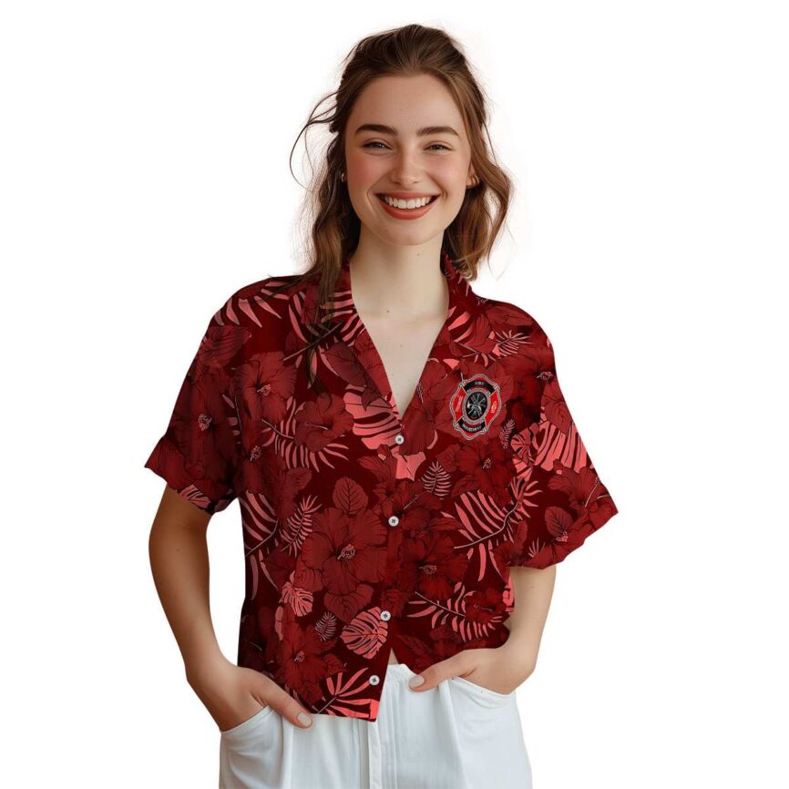 Firefighter Monochrome Floral Hawaiian Shirt Top rated