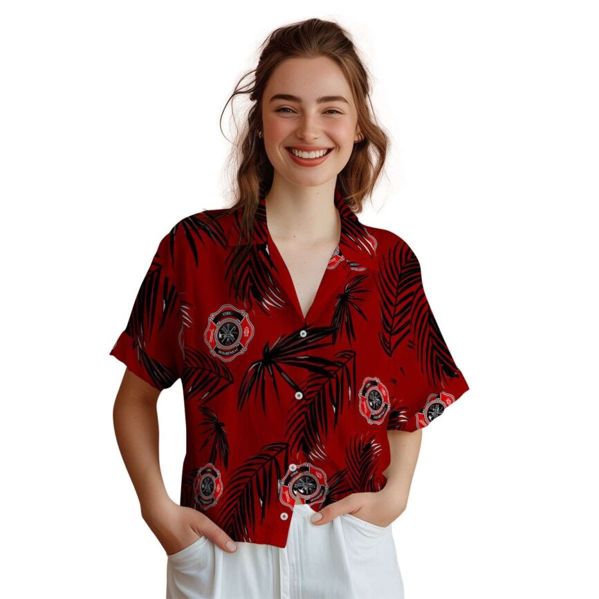 Firefighter Monochrome Palm Hawaiian Shirt Top rated
