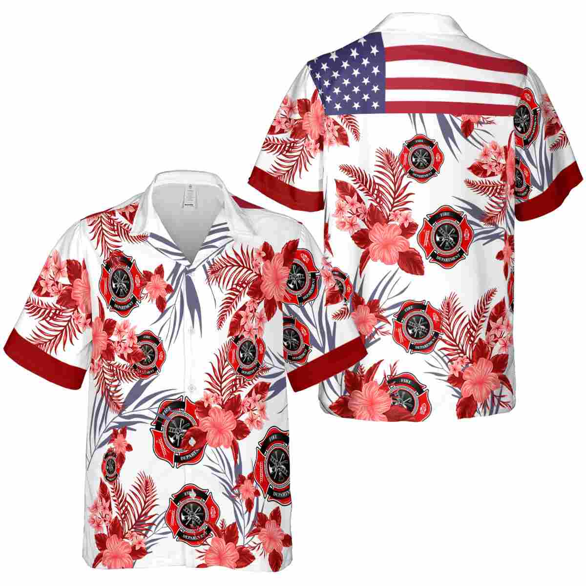 Firefighter US Flag Floral Hawaiian Shirt Premium grade Firefighter US Flag Floral Hawaiian Shirt Premium grade