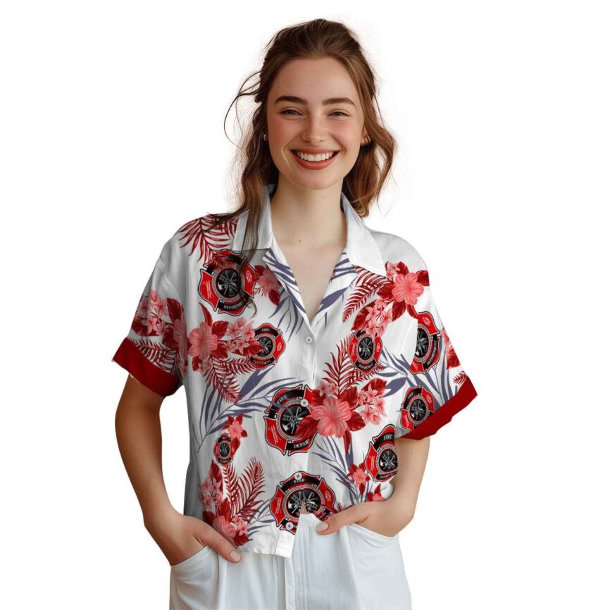 Firefighter US Flag Floral Hawaiian Shirt Top rated