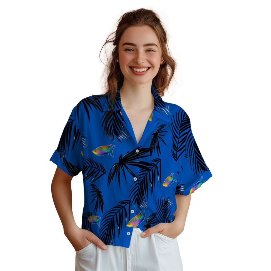 Fish Monochrome Palm Hawaiian Shirt Top rated