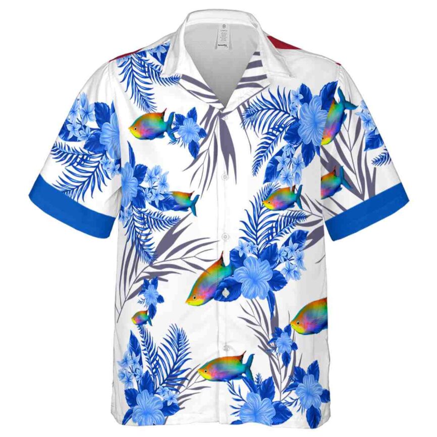 Fish US Flag Floral Hawaiian Shirt Fashion forward