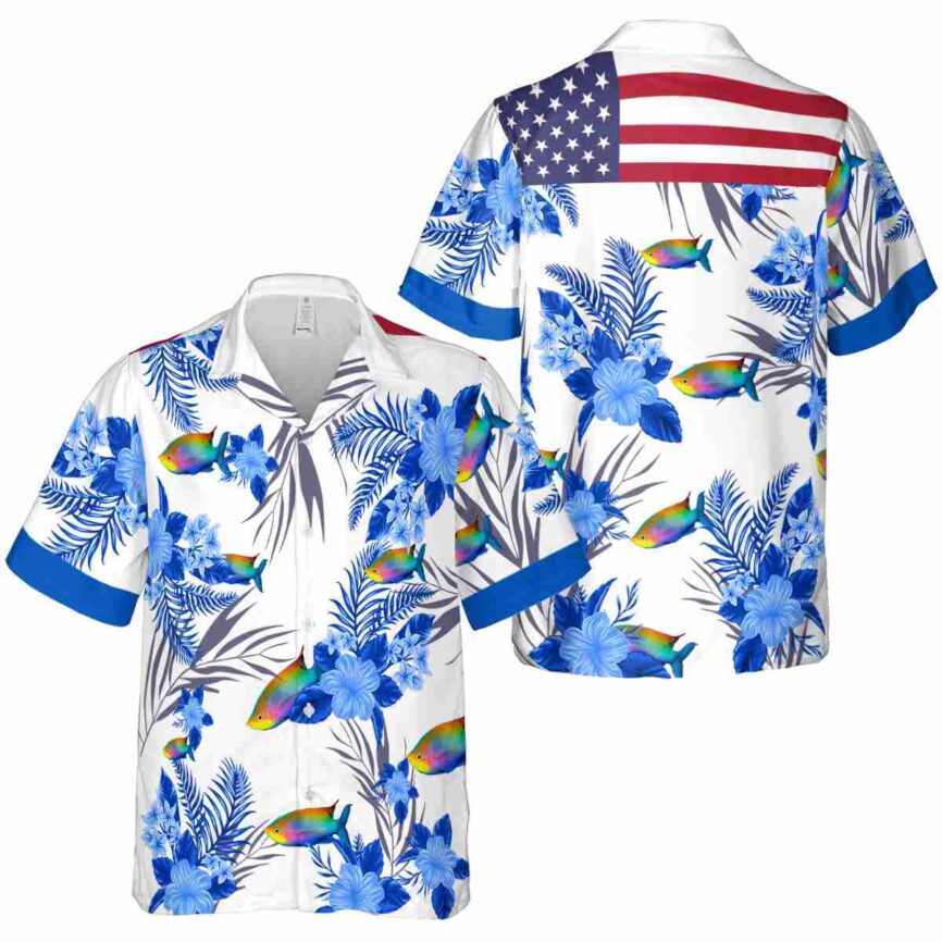 Fish US Flag Floral Hawaiian Shirt Premium grade