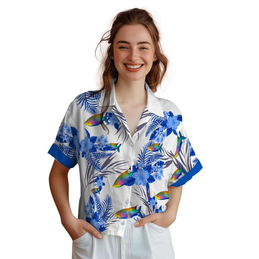 Fish US Flag Floral Hawaiian Shirt Top rated
