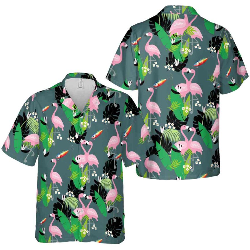 Fishing Flamingo Leaf Hawaiian Shirt Premium grade