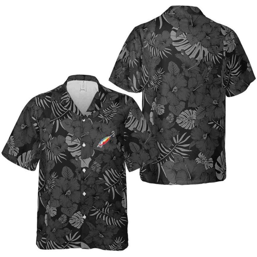 Fishing Monochrome Floral Hawaiian Shirt Premium grade