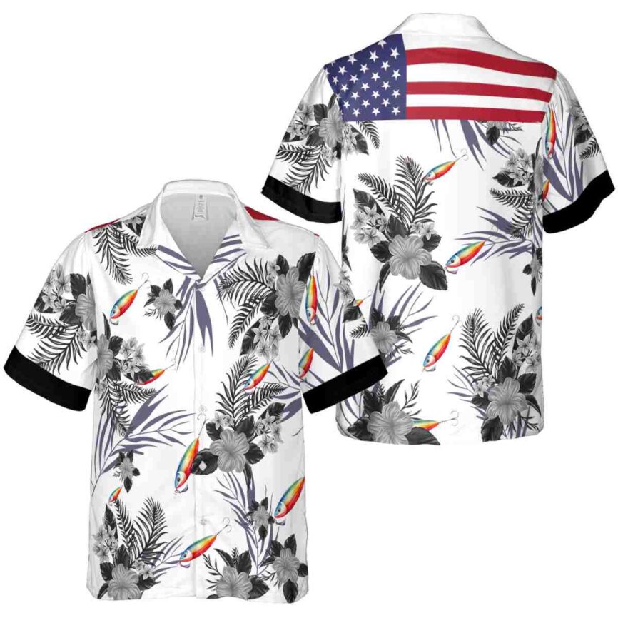 Fishing US Flag Floral Hawaiian Shirt Premium grade