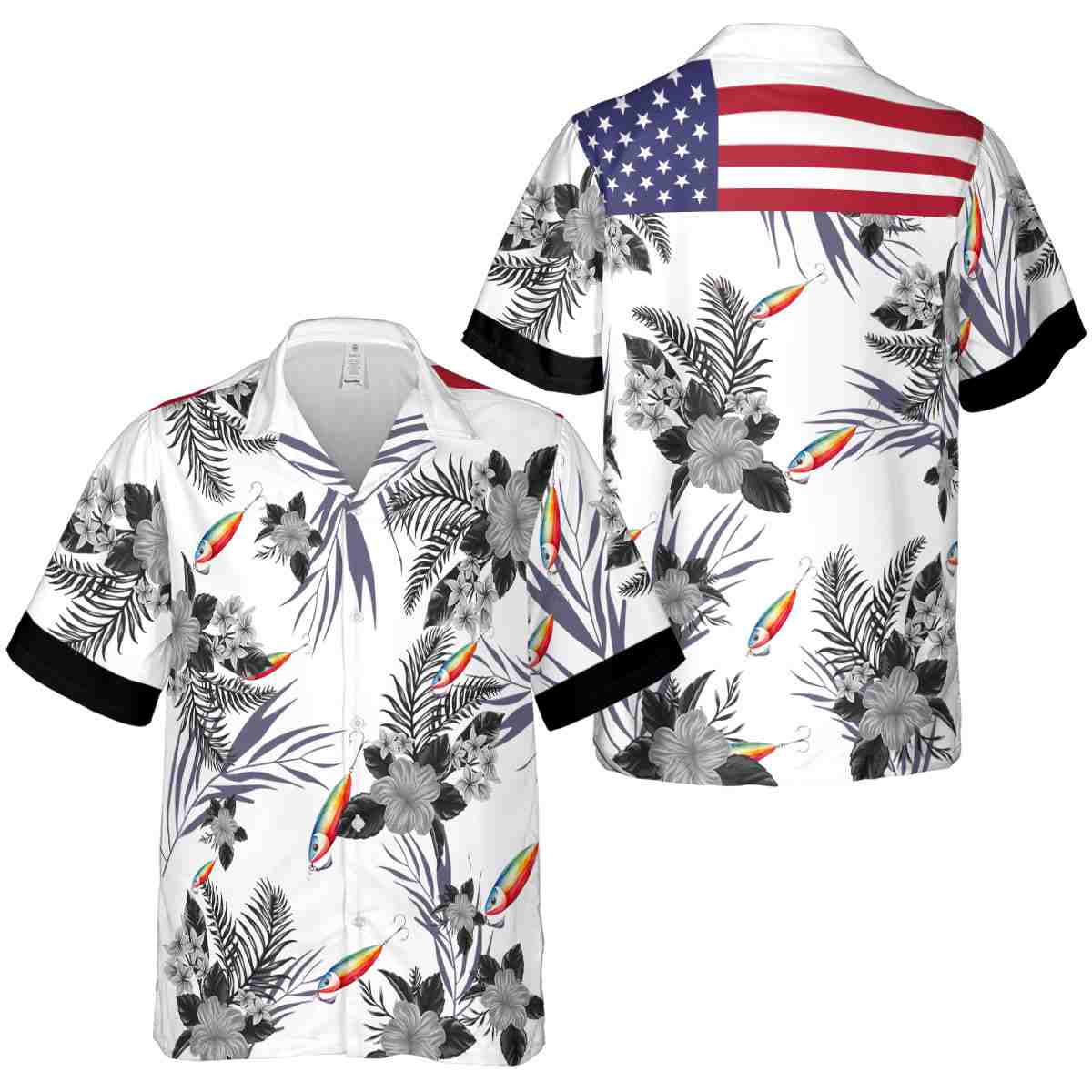 Fishing US Flag Floral Hawaiian Shirt Premium grade Fishing US Flag Floral Hawaiian Shirt Premium grade