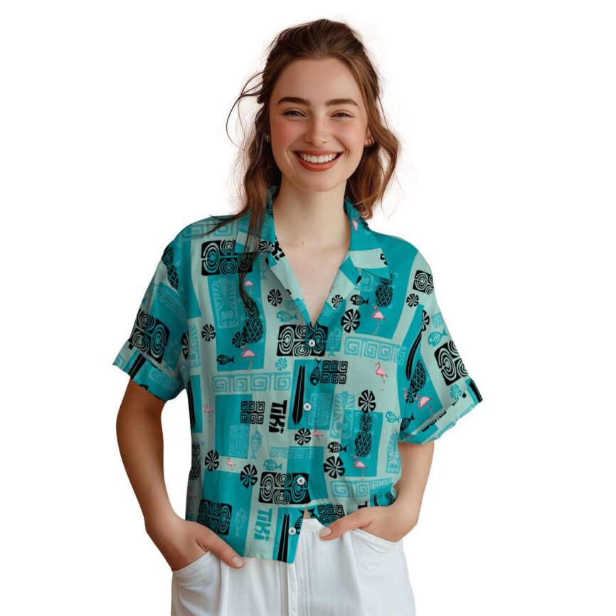 Flamingo Tiki Motifs Hawaiian Shirt Top rated