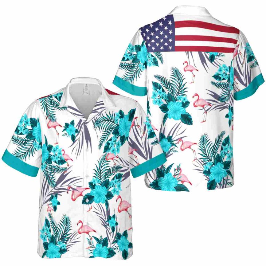Flamingo US Flag Floral Hawaiian Shirt Premium grade