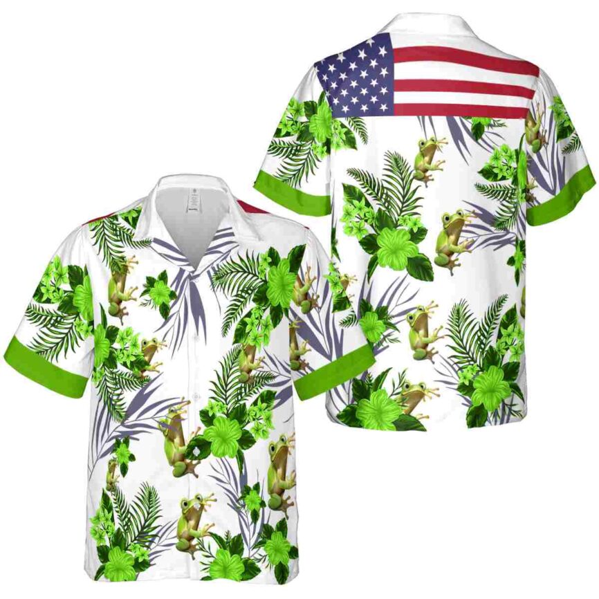 Frog US Flag Floral Hawaiian Shirt Premium grade