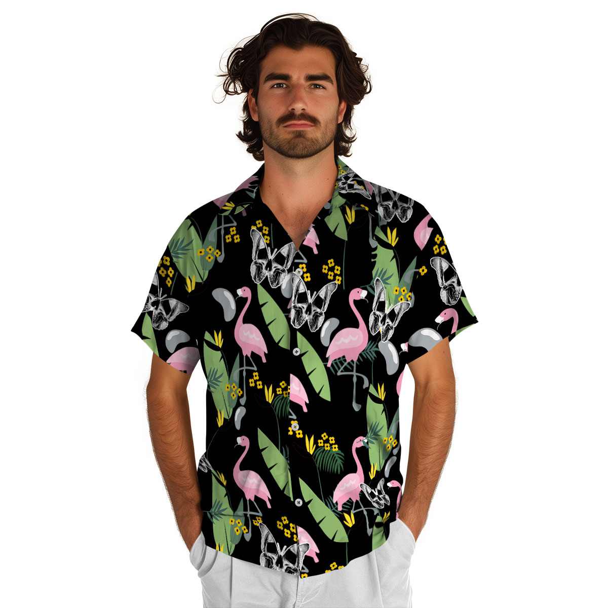 Goth Pink Flamingo Hawaiian Shirt New Arrival Goth Pink Flamingo Hawaiian Shirt New Arrival