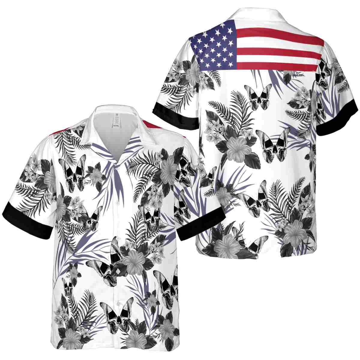 Goth US Flag Floral Hawaiian Shirt Premium grade Goth US Flag Floral Hawaiian Shirt Premium grade