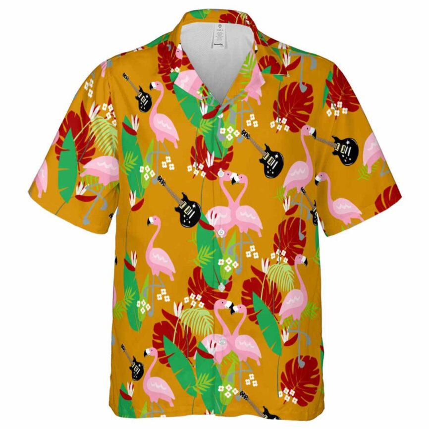 Guitar Flamingo Leaf Hawaiian Shirt Fashion forward