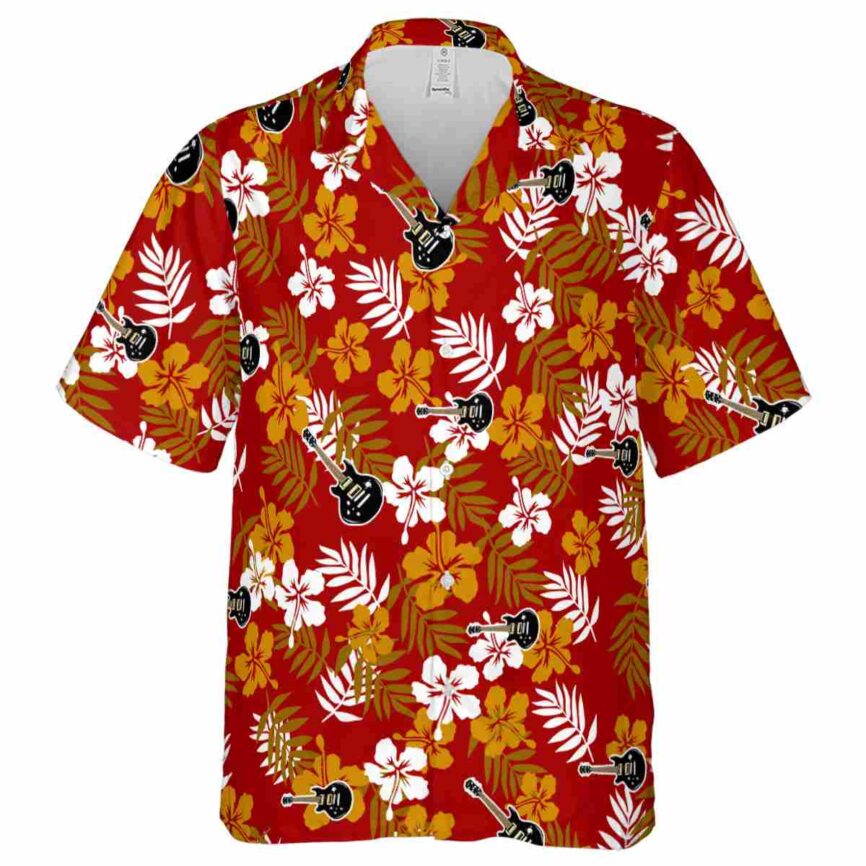 Guitar Leafy Hibiscus Hawaiian Shirt Fashion forward
