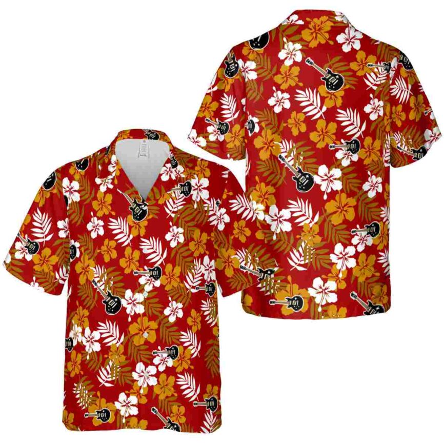 Guitar Leafy Hibiscus Hawaiian Shirt Premium grade