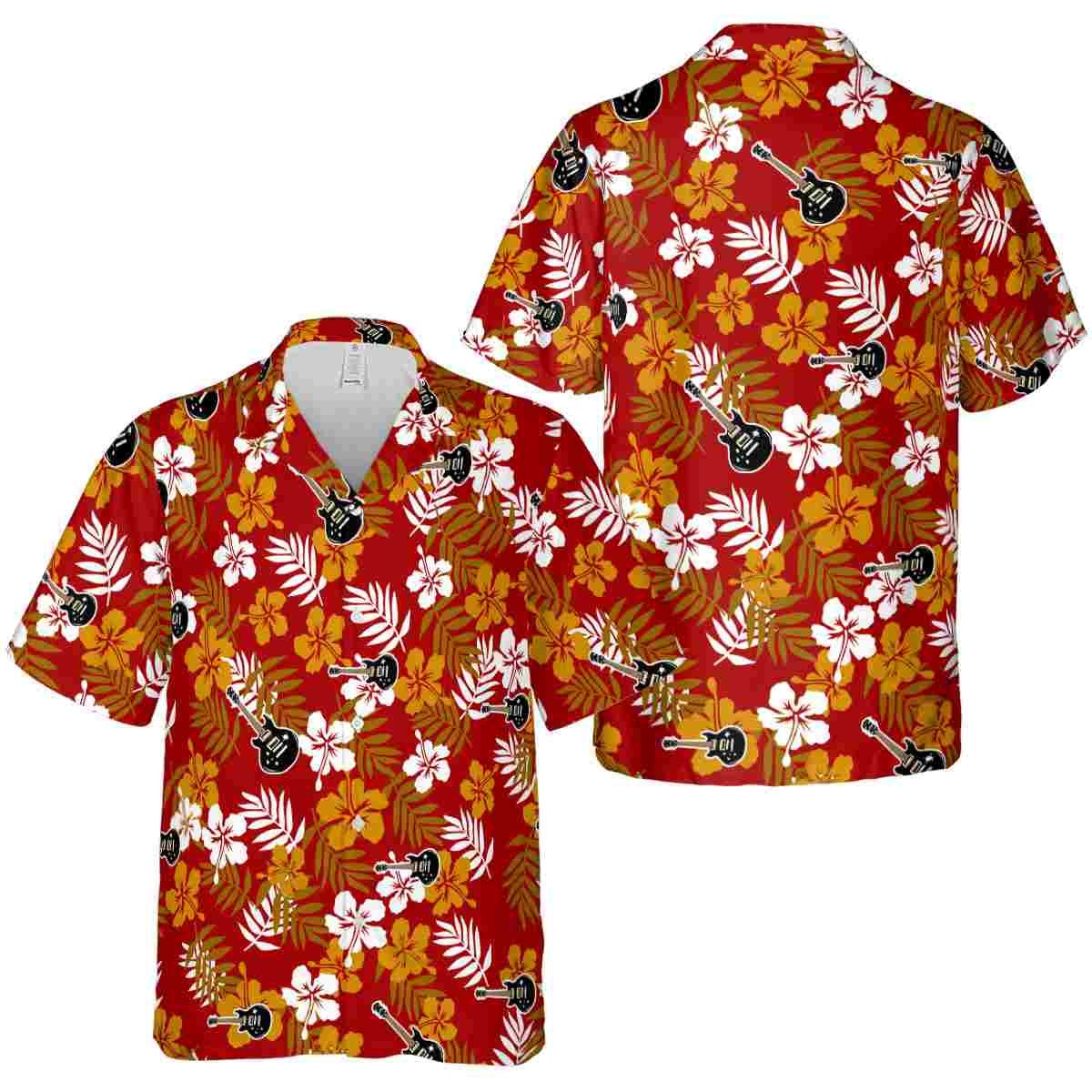 Guitar Leafy Hibiscus Hawaiian Shirt Premium grade Guitar Leafy Hibiscus Hawaiian Shirt Premium grade