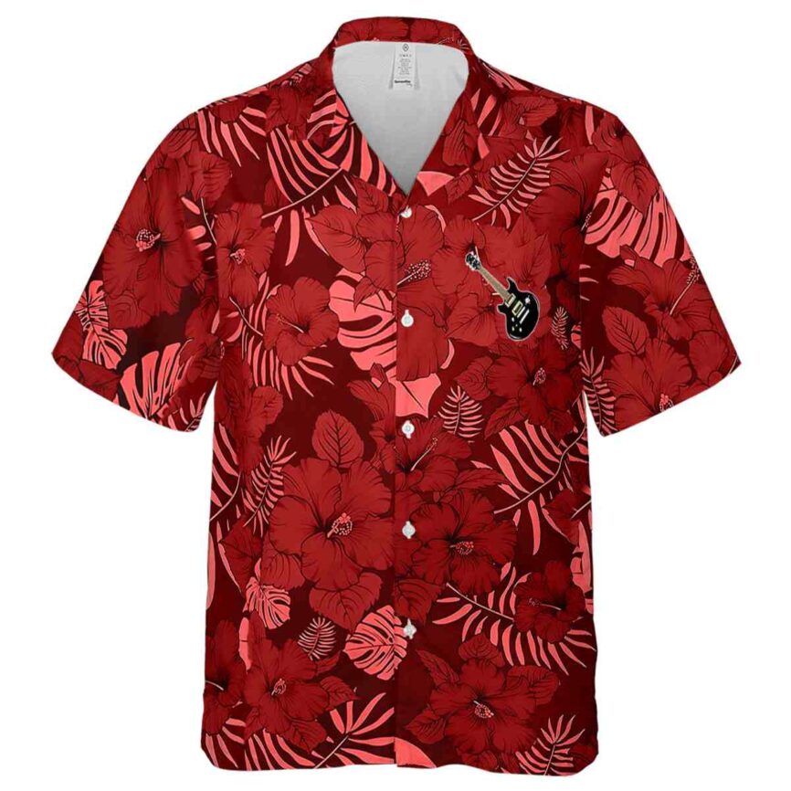 Guitar Monochrome Floral Hawaiian Shirt Fashion forward
