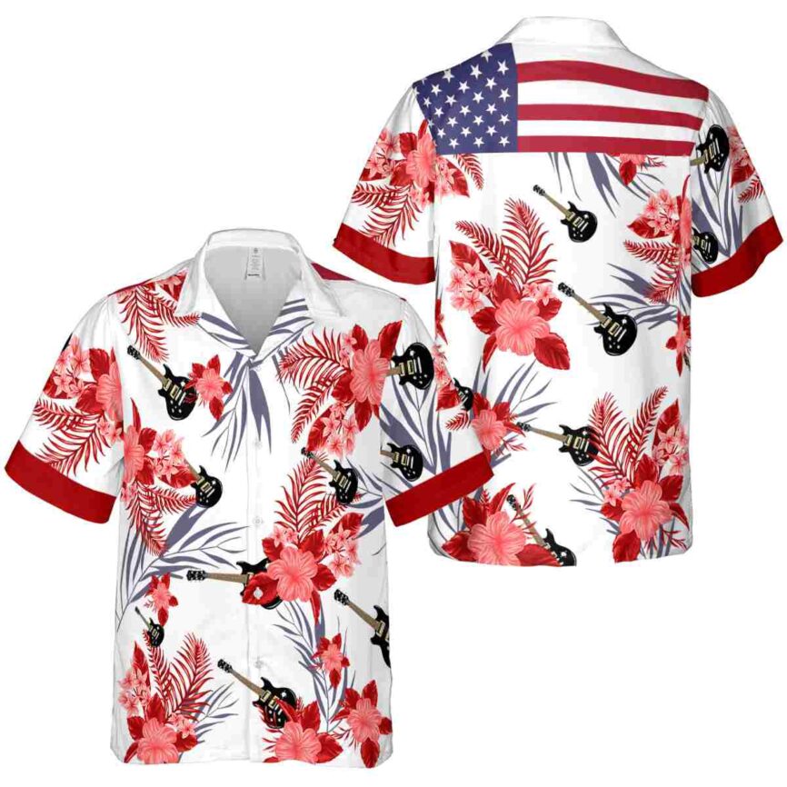 Guitar US Flag Floral Hawaiian Shirt Premium grade
