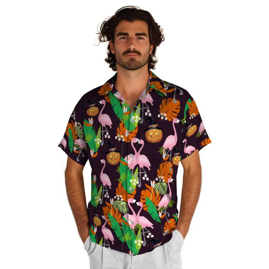 Halloween Flamingo Leaf Hawaiian Shirt New Arrival